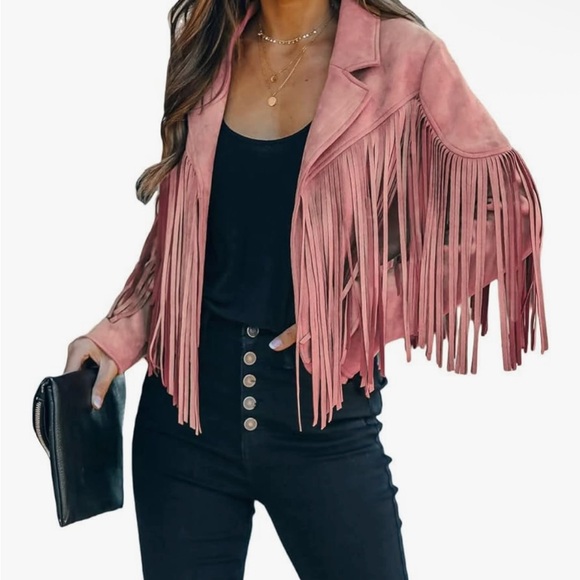 Chartou Jackets & Blazers - Chartou Women Casual Faux Leather  Motorcycle Fringe Cropped Jacket